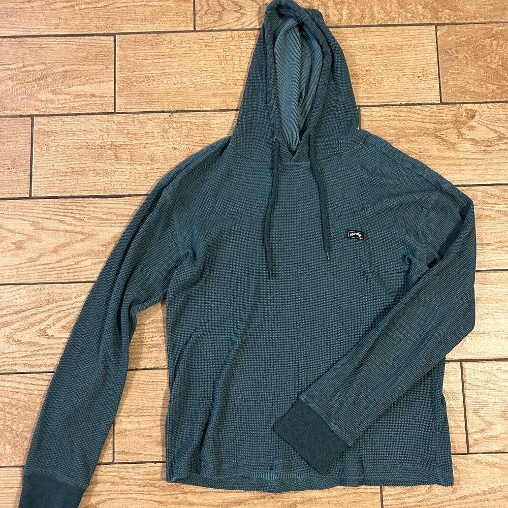 Billabong Hoodie Pullover Mens Small Waffle Knit Drawstring Surf Skater